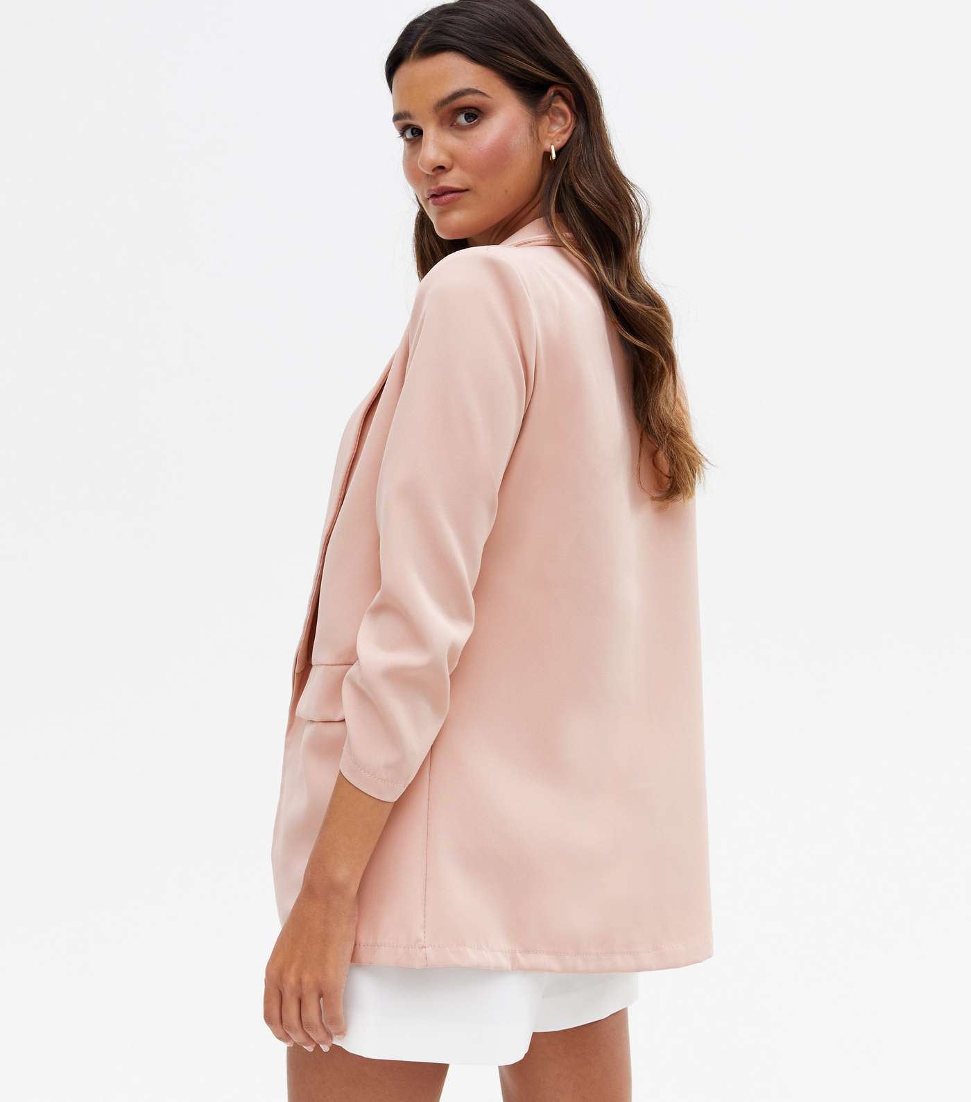 Parisian Pale Pink Ruched Sleeve Oversized Blazer Image 4
