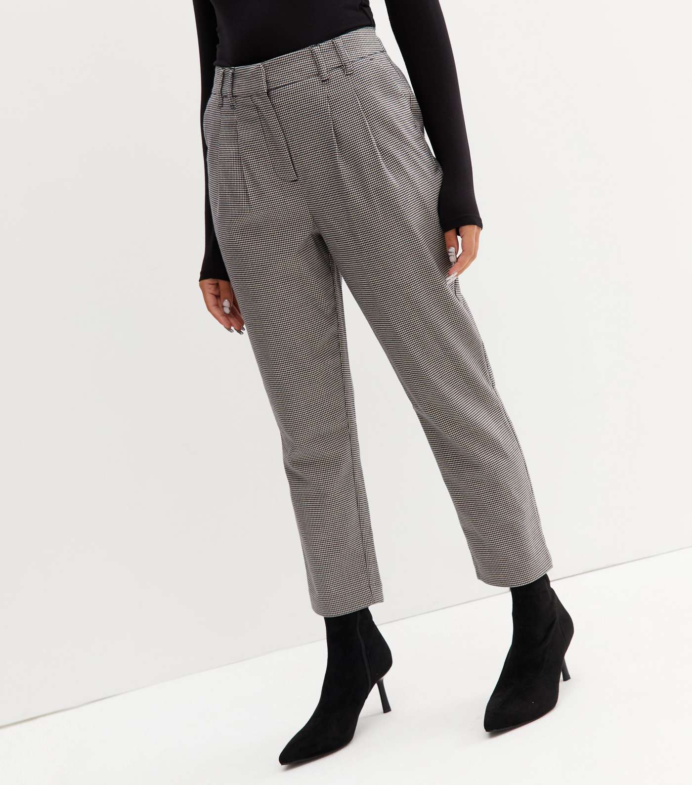 Petite Brown Check High Waist Tapered Trousers Image 2