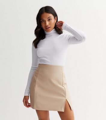 Petite Stone Leather-Look High Waist Skirt | New Look