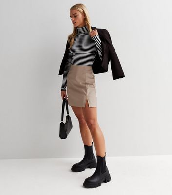 Petite Stone Leather-Look High Waist Skirt