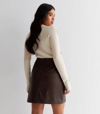 New look shop brown leather skirt