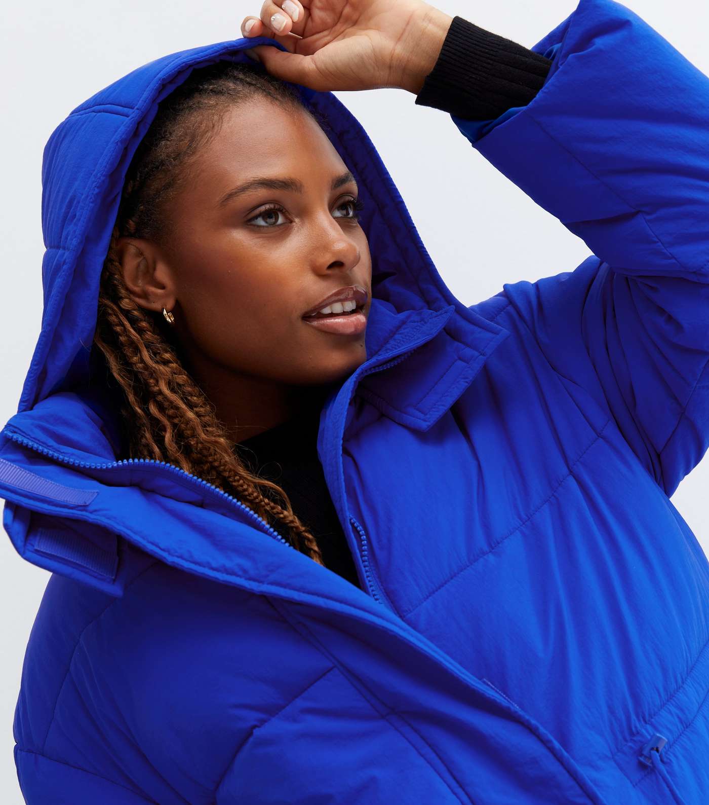 Bright Blue Hooded Toggle Waist Puffer Image 2