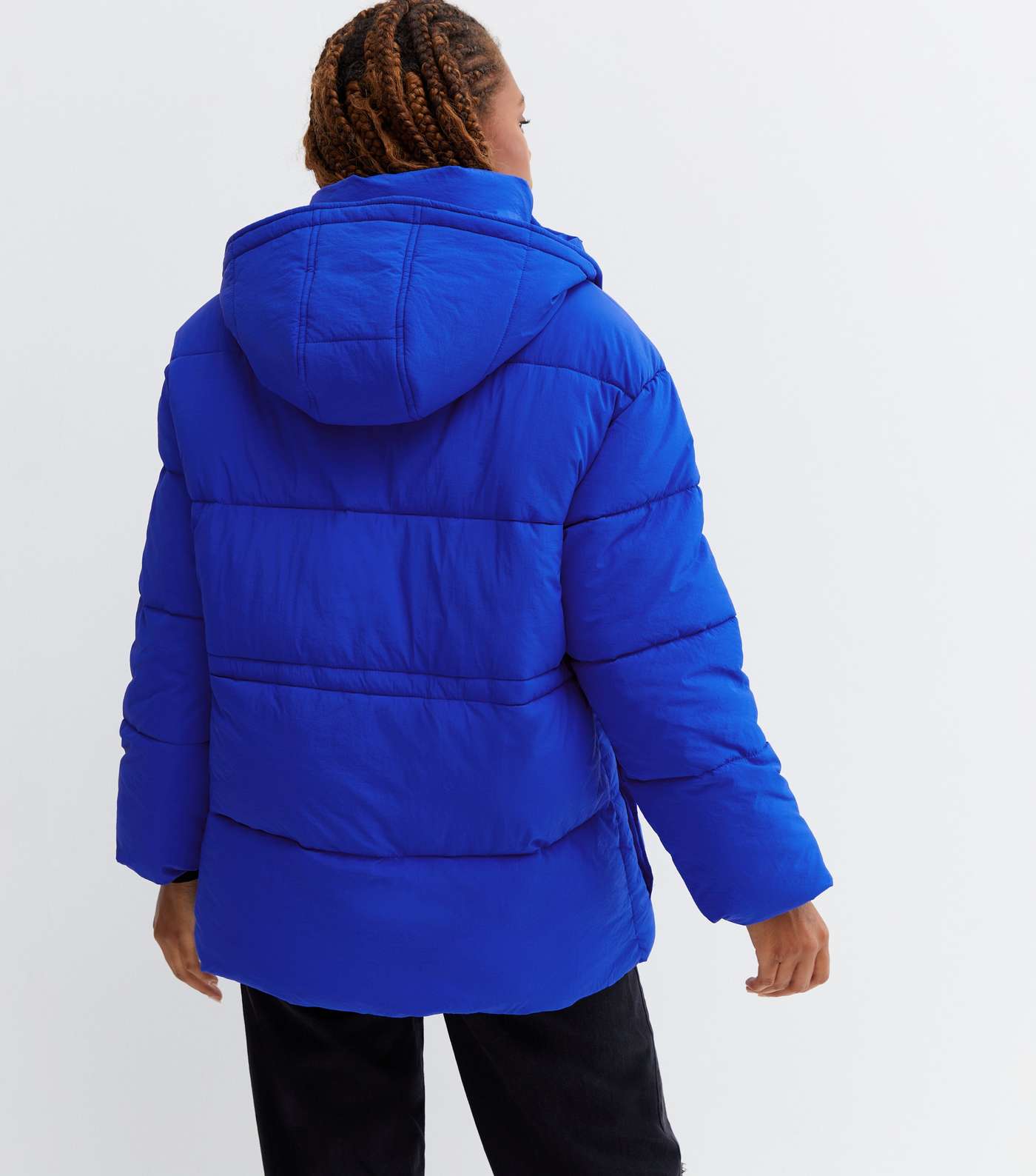 Bright Blue Hooded Toggle Waist Puffer Image 4