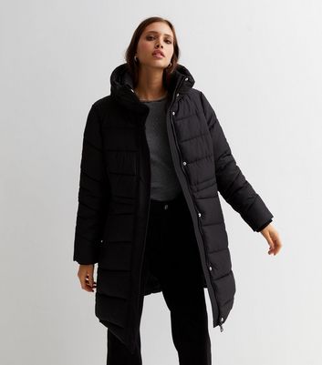 Black Mid Length Puffer Jacket New Look