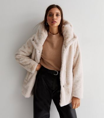 short cream faux fur coat