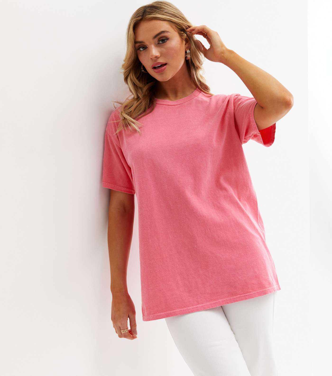 Bright Pink Plain Crew Neck T-Shirt