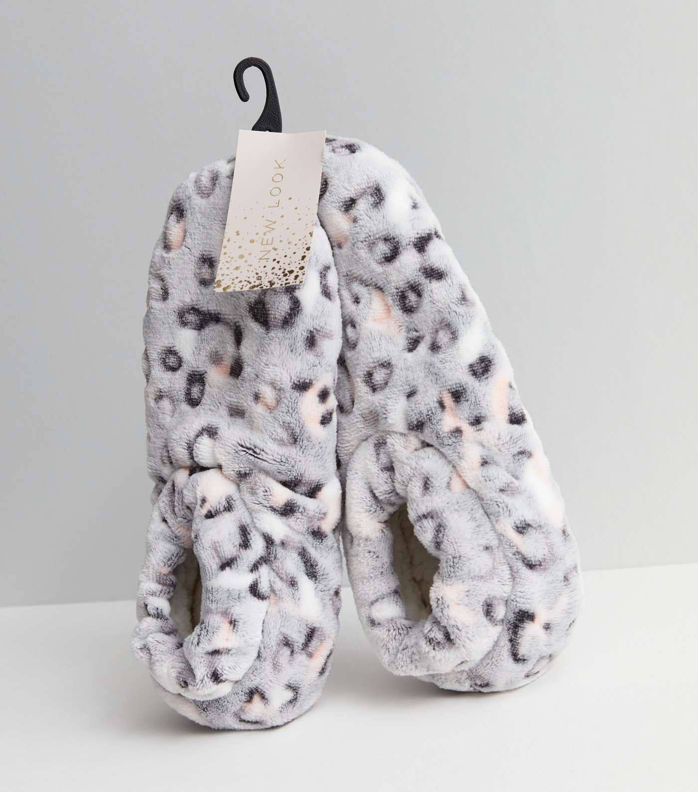 Grey Leopard Print Fluffy Slipper Socks