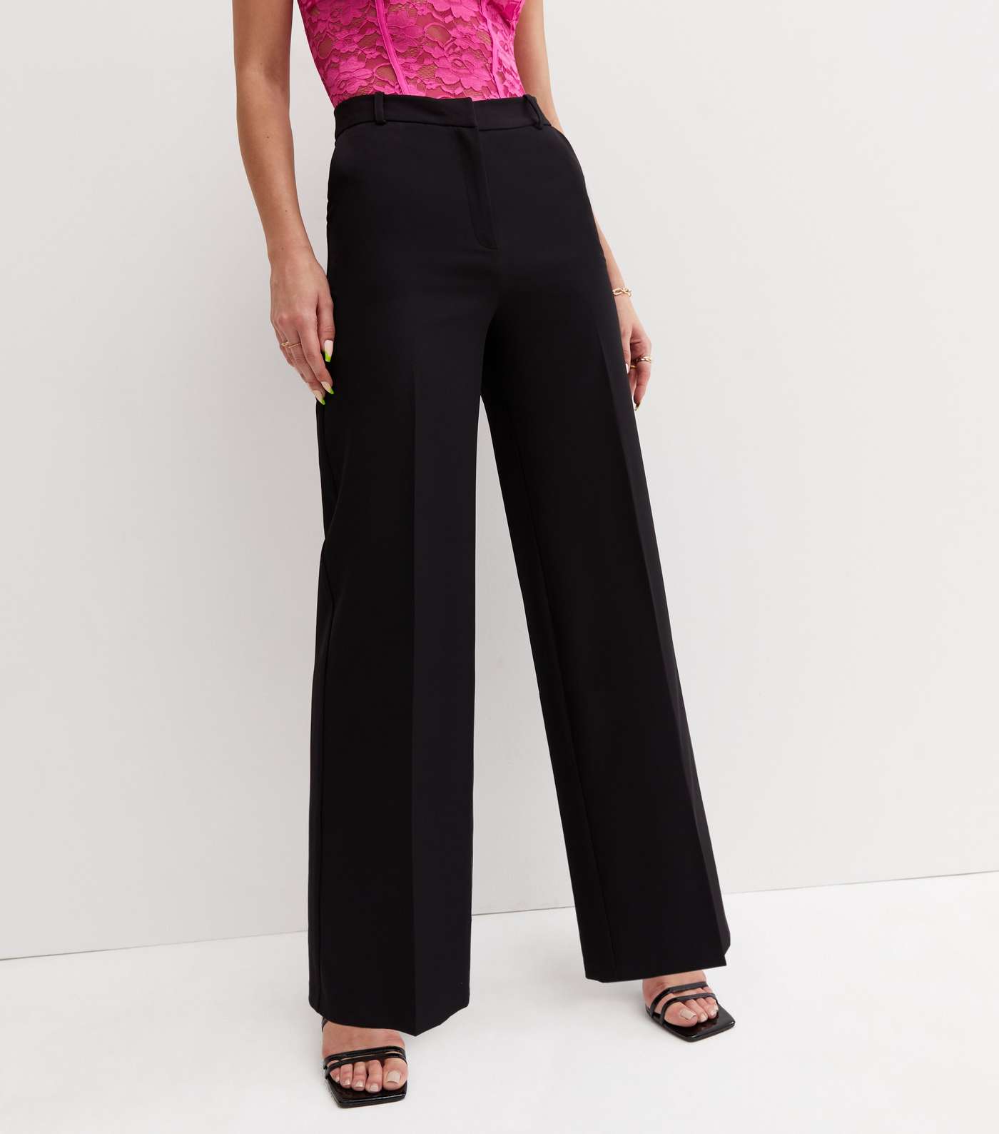 Black Tailored Wide Leg Trousers Image 3