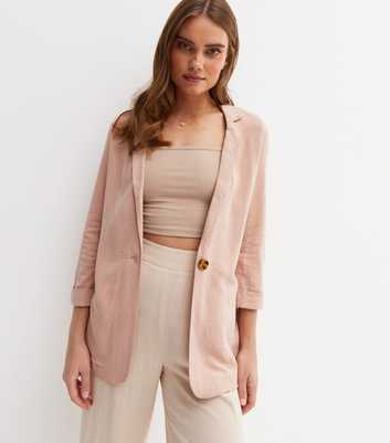 Pale Pink Linen-Look Oversized Blazer