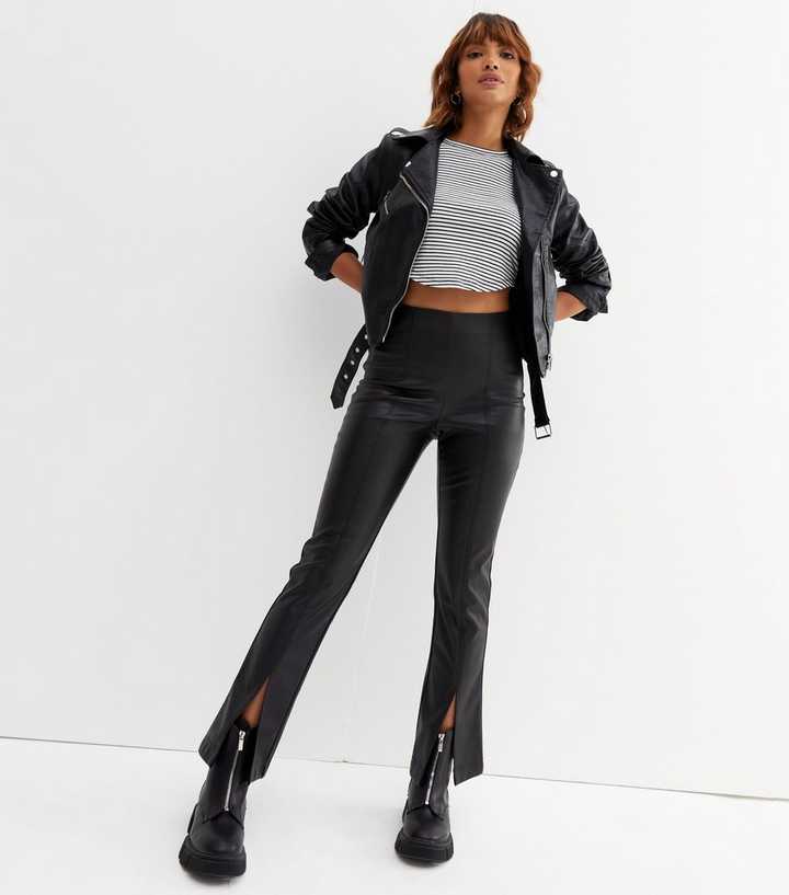 Stradivarius Petite Faux Leather Trousers With Split Front Detail