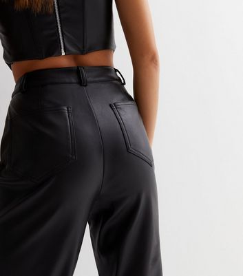 Black Premium Leather Look Concealed Zip Skinny Leg Trousers  In The Style