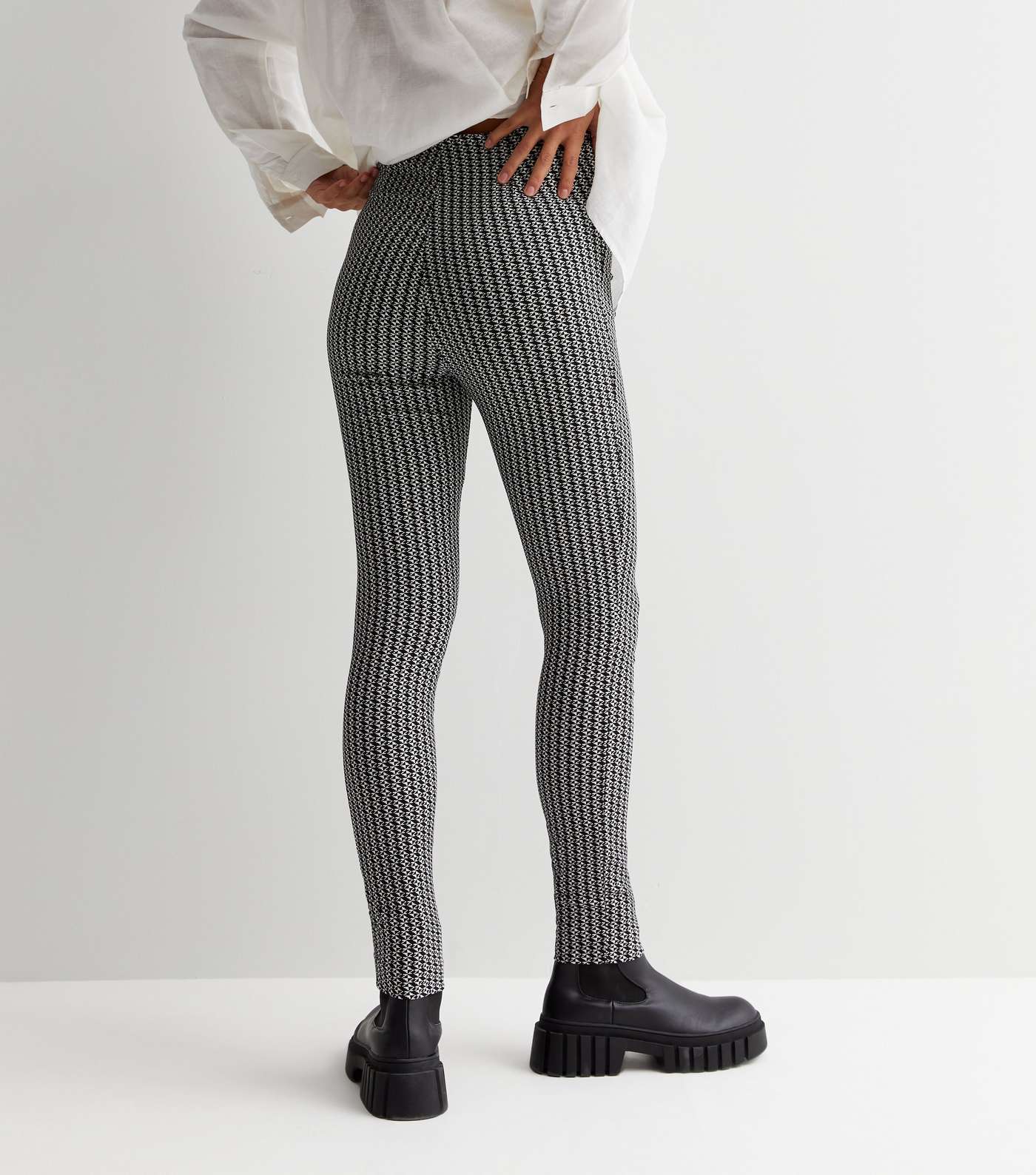 Black Geometric High Waist Super Skinny Trousers Image 4