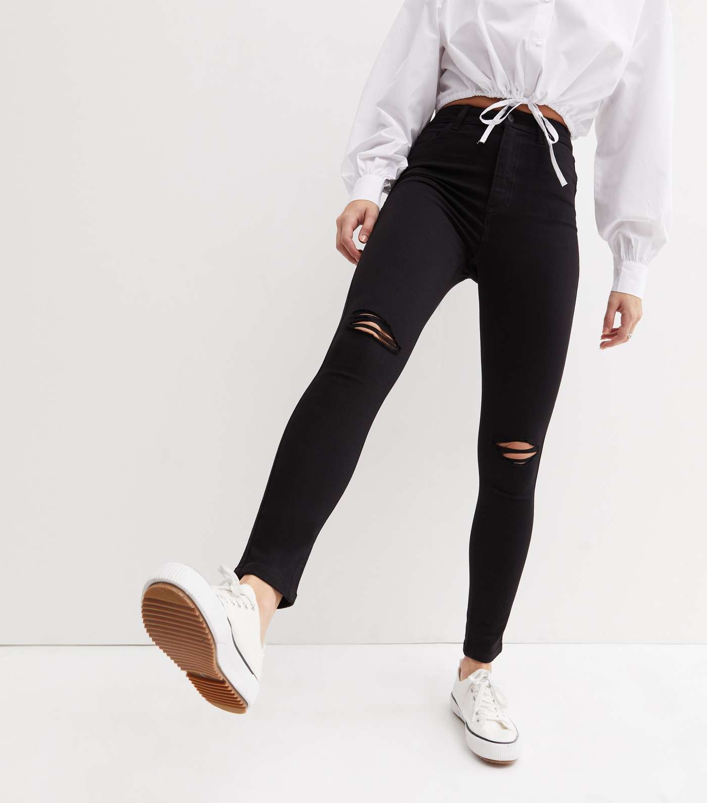 Black Ripped Knee Lift & Shape Jenna Skinny Jeans Image 2