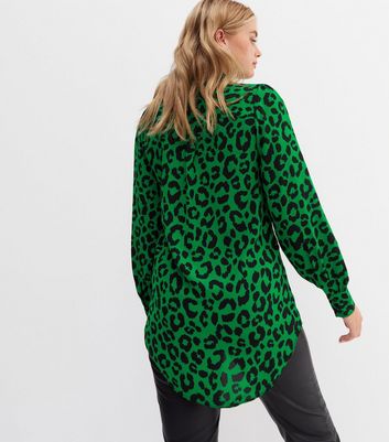 New Look Women's Tall Green Leopard Print Long Shirt - UK 8