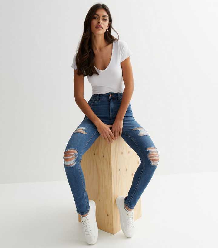 Rationel Søjle lava Blue Ripped Mid Rise Amie Skinny Jeans | New Look