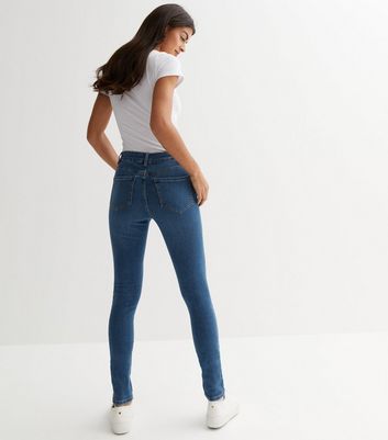 Blue Ripped Mid Rise Amie Skinny Jeans New Look
