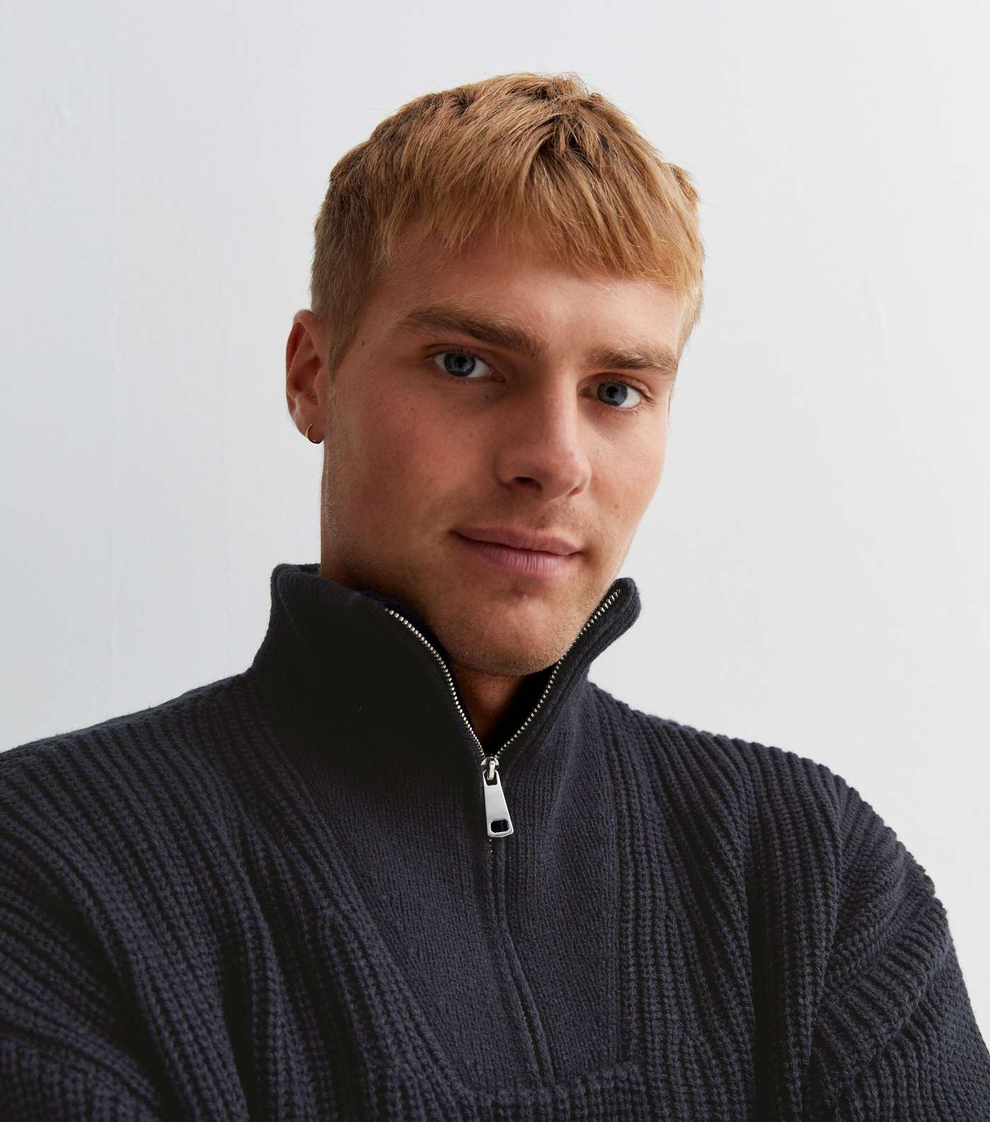 Navy Relaxed Fit Zip Neck Fisherman Jumper Image 3