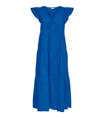 Damen Bekleidung ONLY Blue Frill Tiered Midi Smock Dress Damen Bekleidung ONLY Blue Frill Tiered Midi Smock Dress