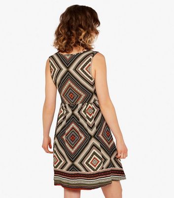 Apricot Olive Geometric V Neck Mini Dress New Look