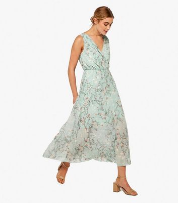 Apricot Mint Green Floral Pleated Midi Dress New Look