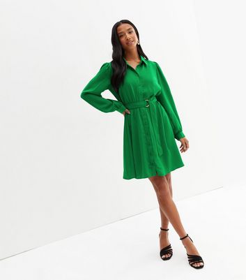 D Ring Long Sleeve Mini Shirt Dress 