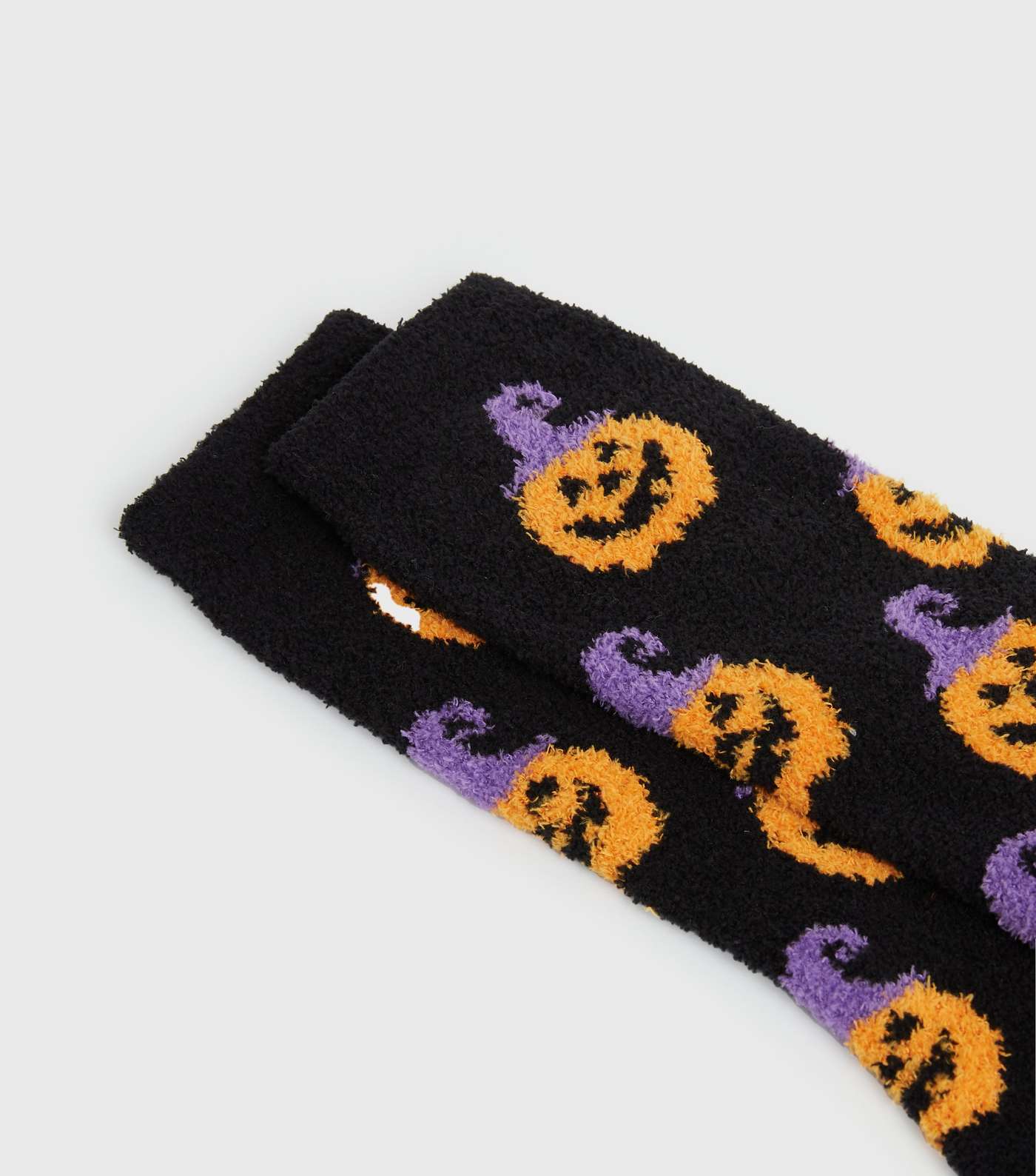 Black Halloween Pumpkin Fluffy Socks Image 2