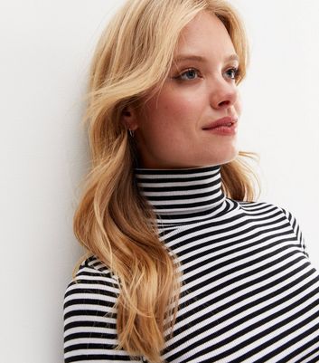 Black Stripe Ribbed Roll Neck Long 