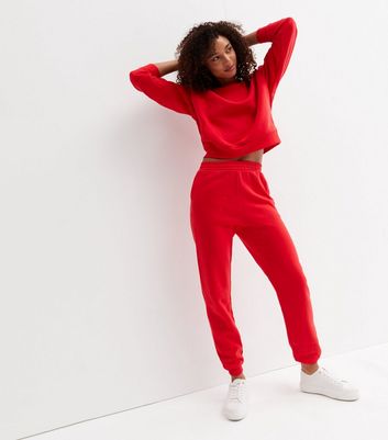 Red Jersey Cuffed Joggers New Look