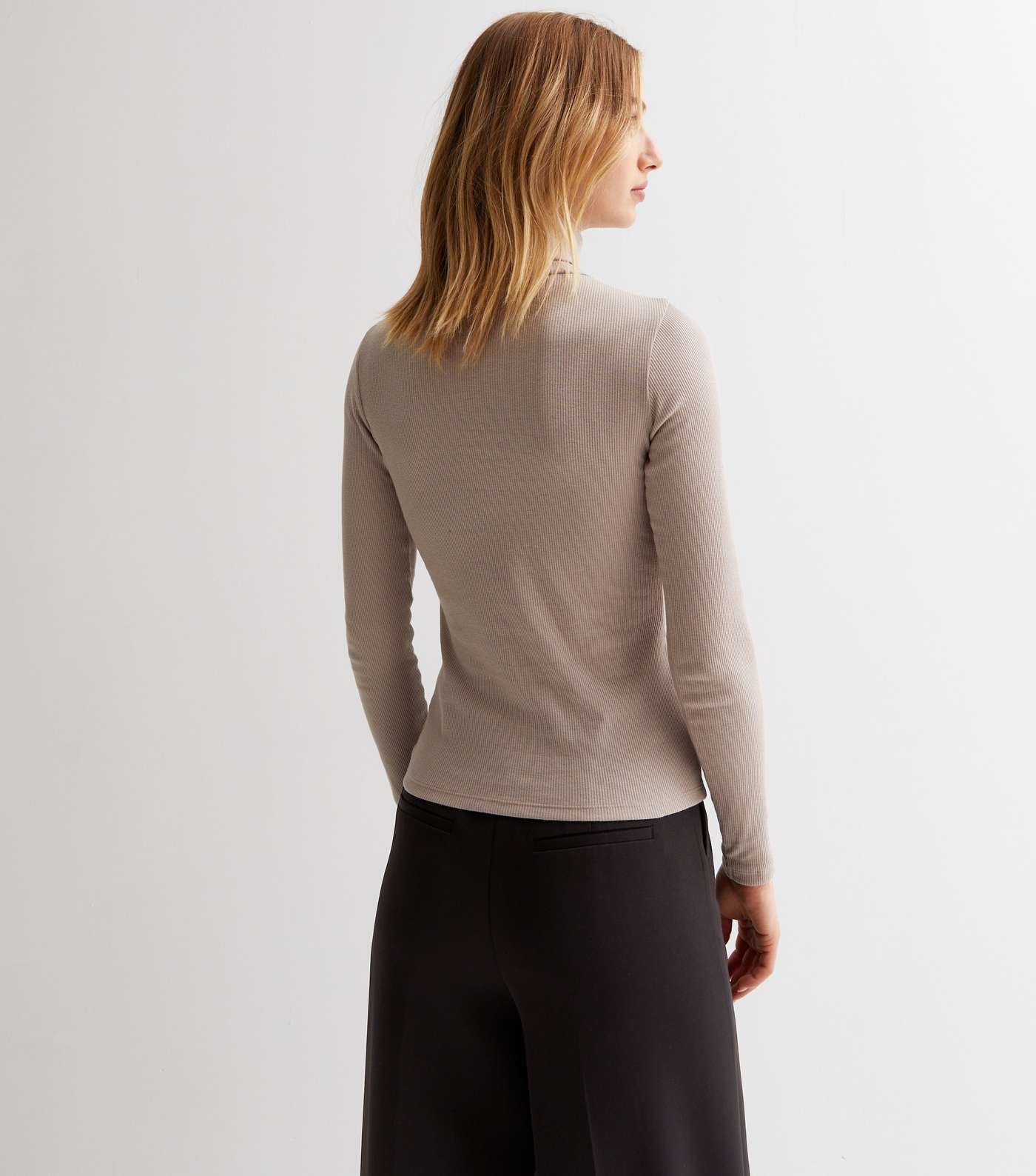 Camel Ribbed Long Sleeve Roll Neck Top Image 4