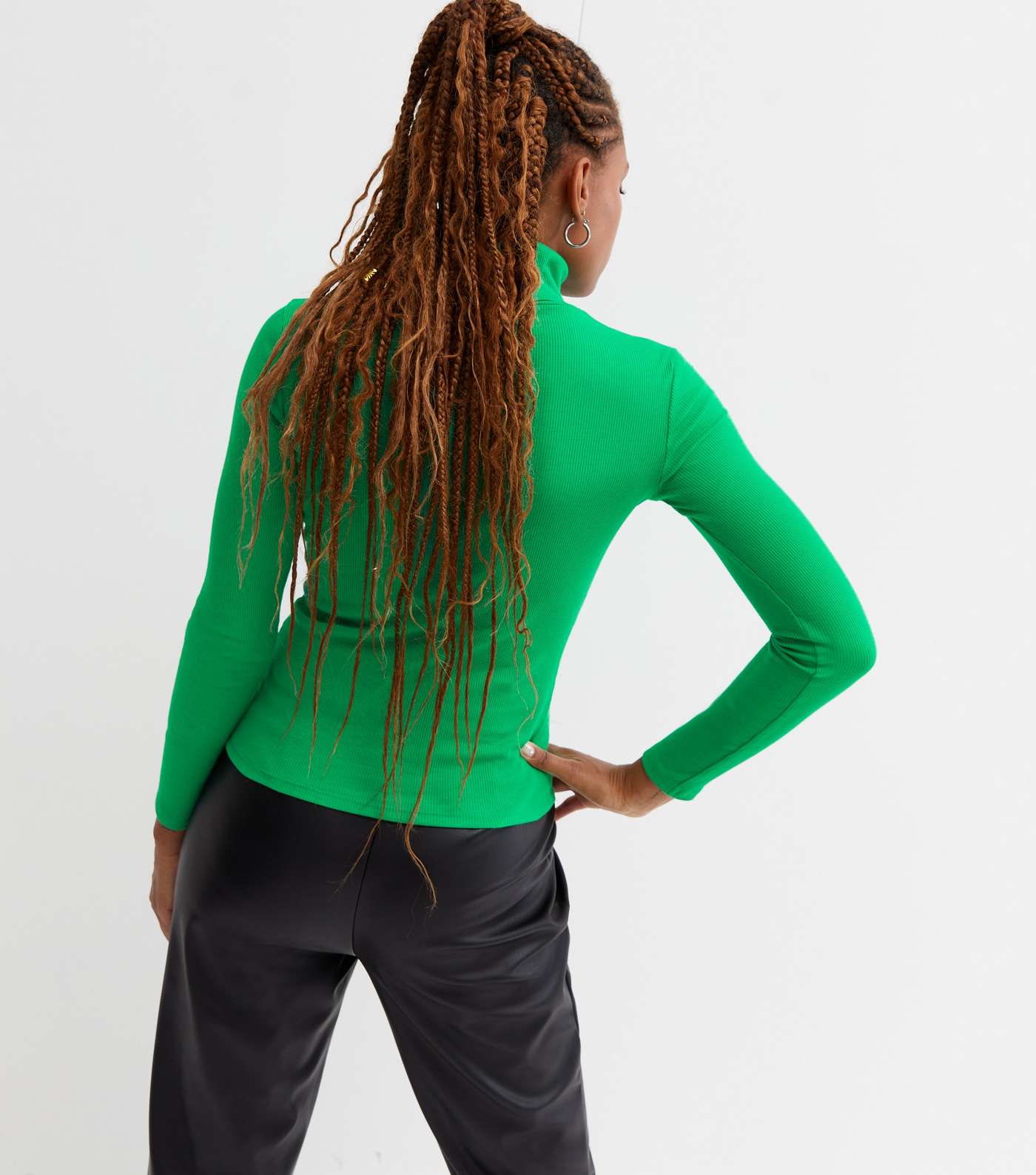 Green Ribbed Long Sleeve Roll Neck Top Image 4
