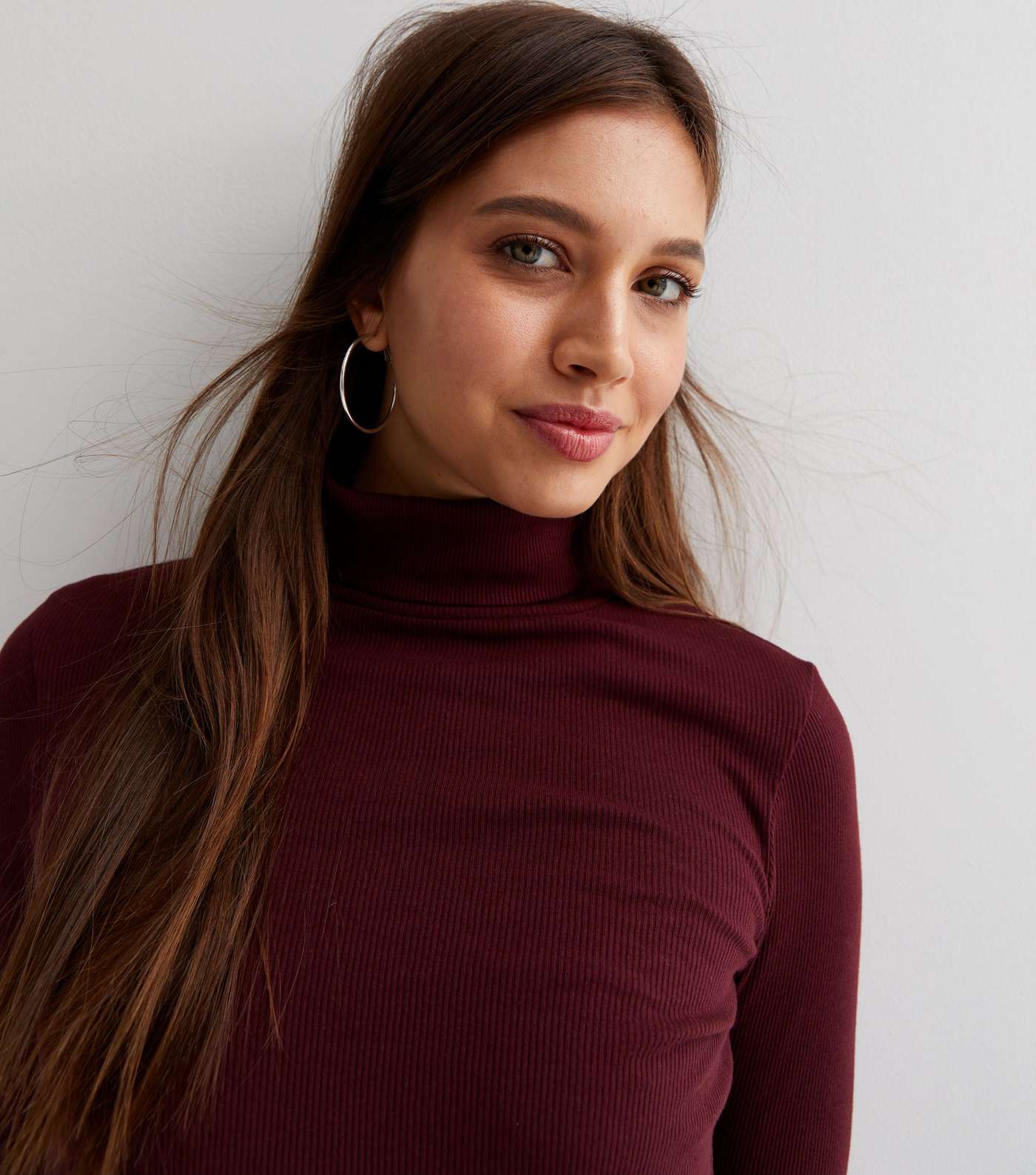 Burgundy Ribbed Roll Neck Top Image 2