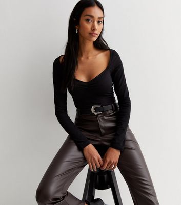 Tops - Black Sweetheart Neck Long Sleeve Bodysuit