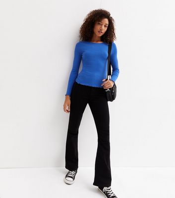 royal blue long sleeve tie front top