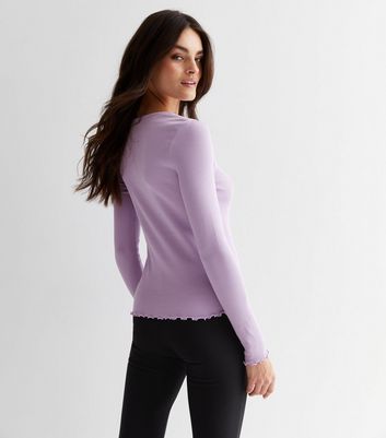 Buy Lilac Ribbed Crew Neck Long Sleeve Top 24, Tops