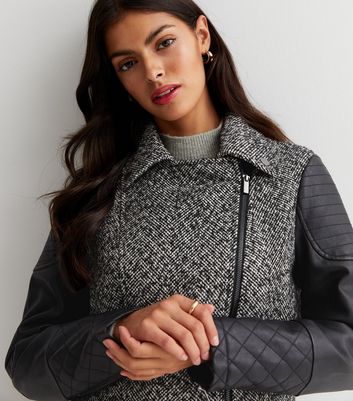 Grey coat hotsell with leather sleeves