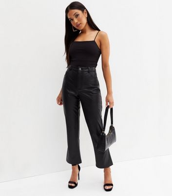 Leather look clearance black trousers