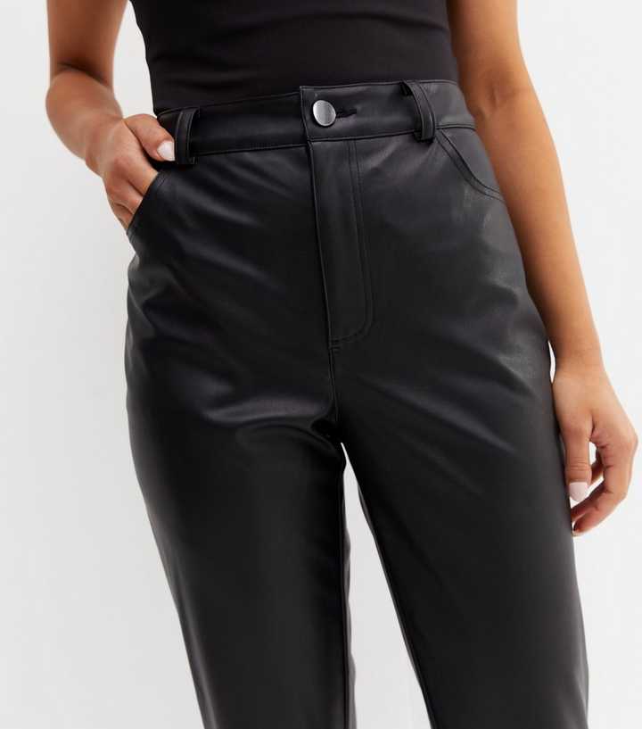 Petite Black Leather-Look Trousers