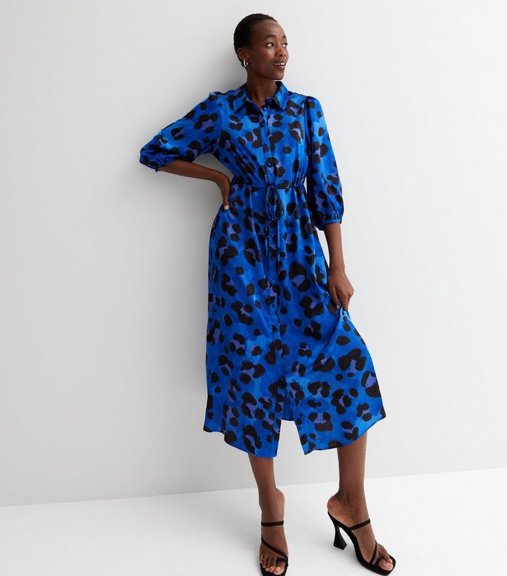 Tall Blue Animal Print Midi Shirt Dress | New Look