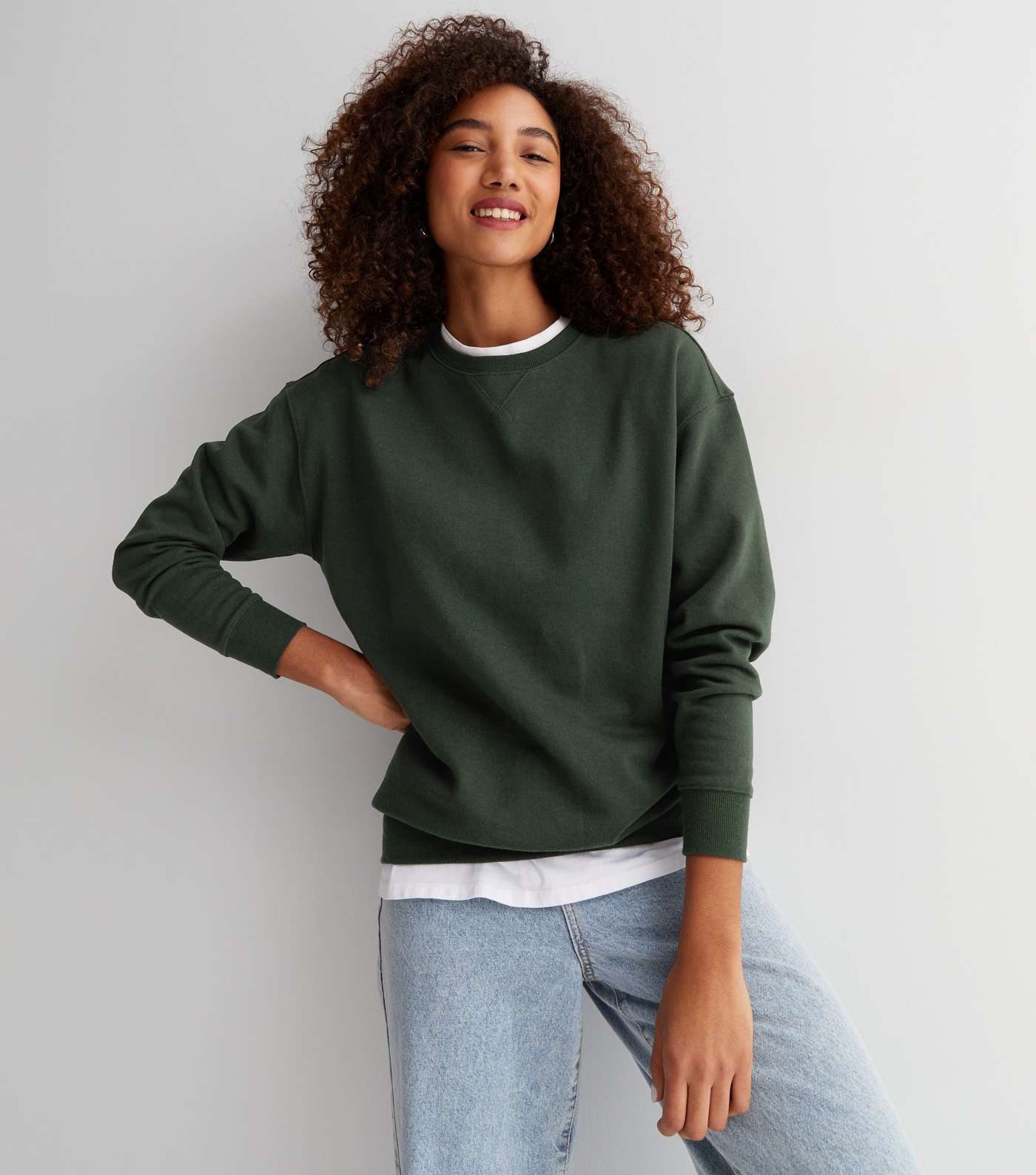 Dark Green Round Neck Long Sleeve Sweatshirt