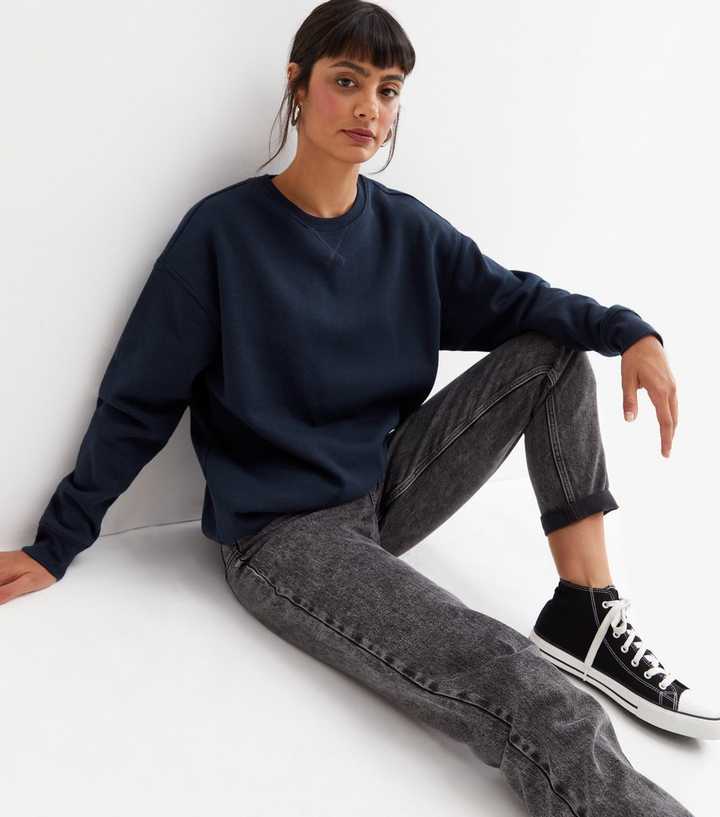 Navy Jersey Crew Neck Sweatshirt | New Look