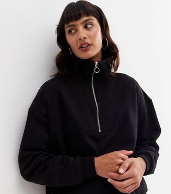 Black 1/2 Zip High Neck Sweatshirt 