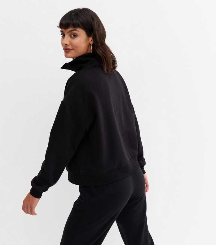 Black 1/2 Zip High Neck Sweatshirt | New Look