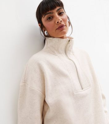 Cream 1/2 Zip High Neck Sweatshirt 