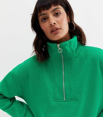 Green 1 2 Zip High Neck Sweatshirt New Look