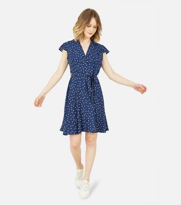 shop for Mela Navy Spot Tie Waist Mini Shirt Dress New Look at Shopo