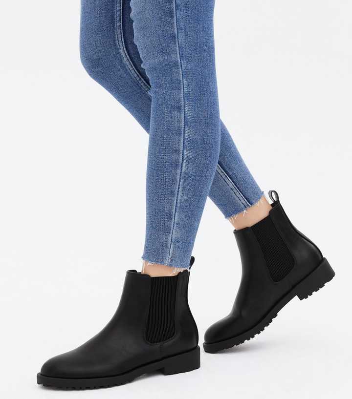 forpligtelse forene forudsætning Black Leather-Look Cleated Chelsea Boots | New Look