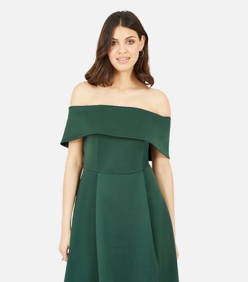 shop for Mela Green Bardot Dip Hem Midi Dress New Look at Shopo