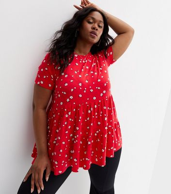 Curves Red Daisy Peplum T-Shirt