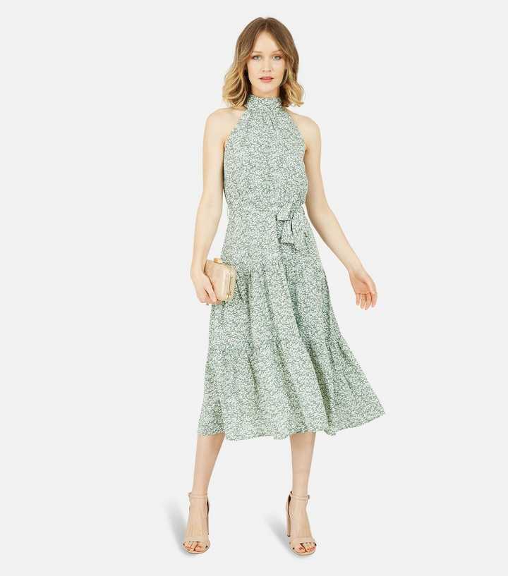 Mela Light Green Ditsy Floral Halter Midi Dress | New Look