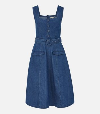 Yumi Blue Denim Belted Midi Dress New Look